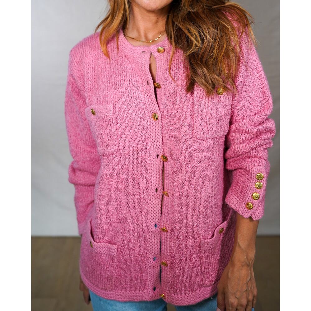 Pink Bouclé Vintage Cardigan
